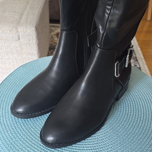 St. John's Bay Sleek Black Over the Knee Boots with a buckle accent - Picture 4 of 14